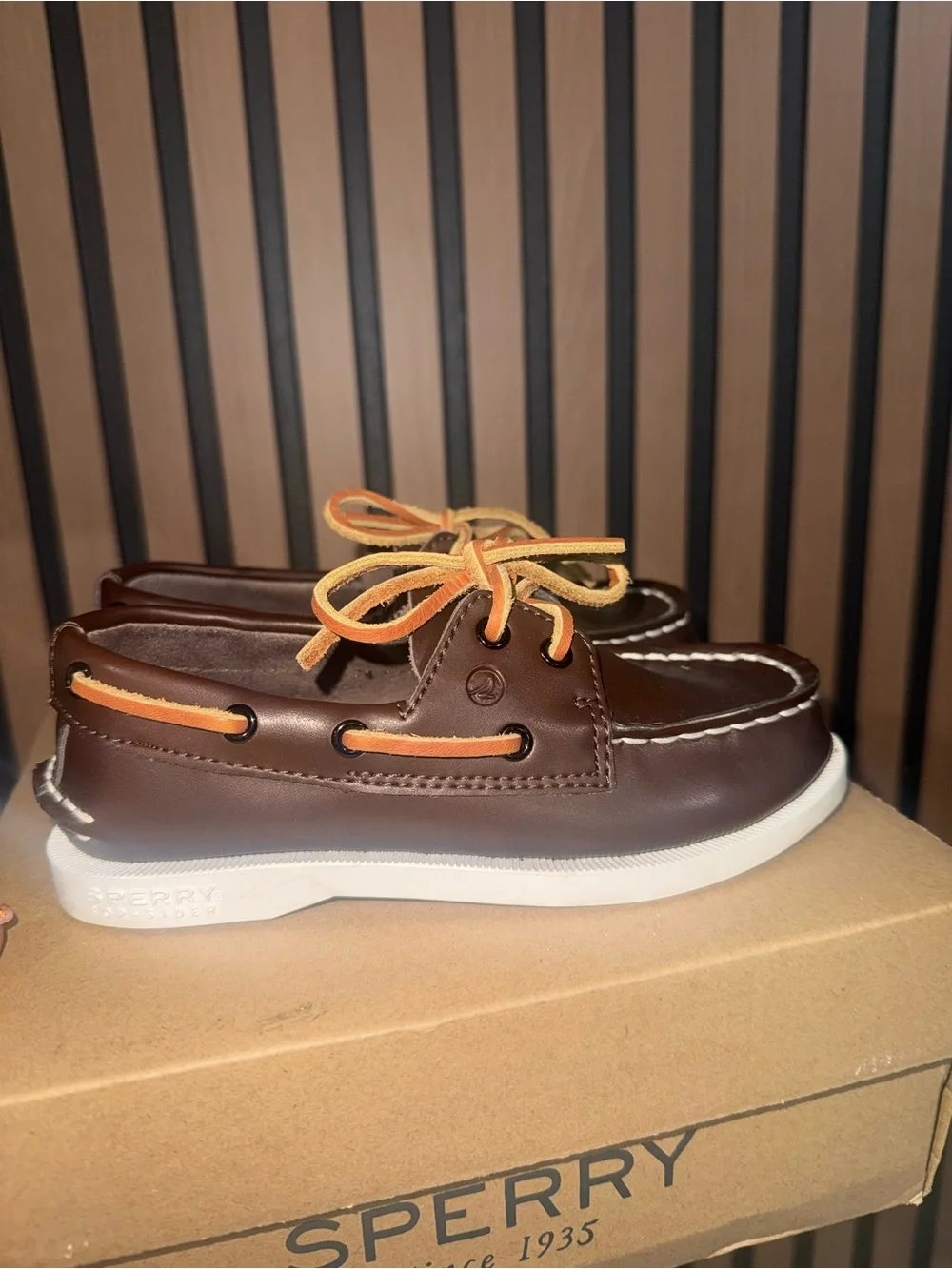 Boys Sperry Top-Sider Brown Leather Boat Shoes Classic Deck Shoes 12c